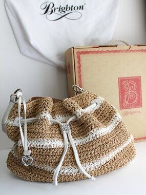 Brighton Sierra Wheat & White Straw Leather Satchel H72284 - With Box! 🧺🤍